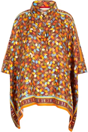 Carolina Herrera Jakke, Dame, Flerfarvet, ONE SIZE, Oversize Bladprint Silke Top