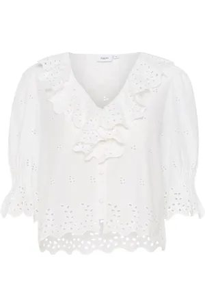 Saint Tropez Bluser & Skjorter, Dame, Hvid, S, Feminin Broderi Anglaise Skjortebluse