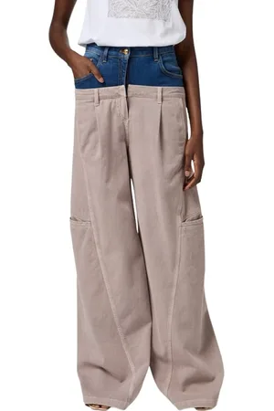 Elisabetta Franchi Jeans, Dame, Grå, W27, Bomuld, Cargo bomuld bukser med denim talje
