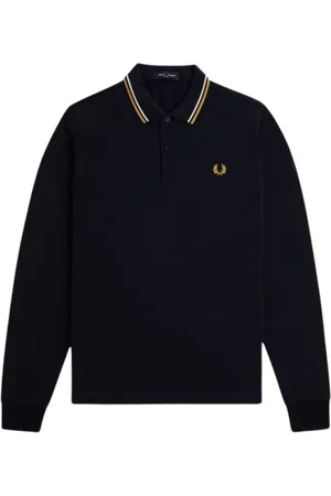 Fred Perry Top, Herre, Blå, XL, Bomuld, Langærmet polo med striber