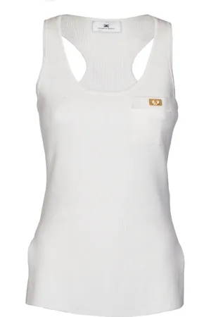 Elisabetta Franchi Top, Dame, , M, Ivory Ærmeløs Top med bred hals