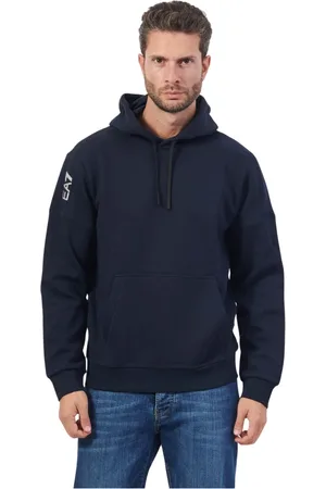 Emporio Armani Sweathshirts & Hoodies, Herre, Blå, XL, Bomuld, Blå hættetrøje sweater med logo