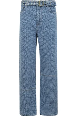 Ganni Jeans, Dame, Blå, W27, Denim, Teksturerede denim jeans med lynlåslukning