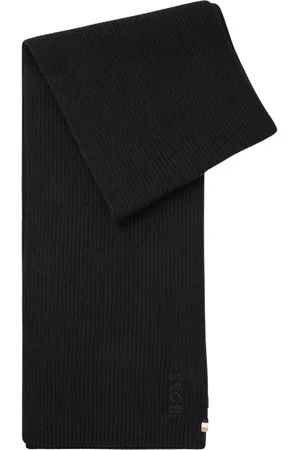 HUGO BOSS Tilbehør, Herre, Sort, ONE SIZE, Uld, Broderet Logo Uldblanding Halstørklæde