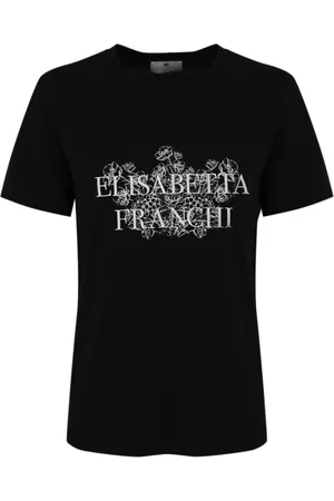 Elisabetta Franchi Top, Dame, Sort, S, Bomuld, Bomulds T-shirt med logo print