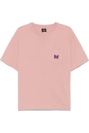Pins & Needles Top, Herre, Lyserød, L, Lyserød Lomme T-shirt med Patch Crew Neck
