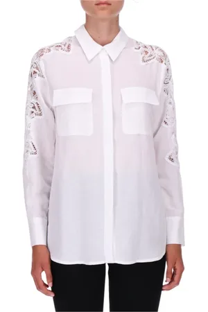 ERMANNO SCERVINO Bluser & Skjorter, Dame, Hvid, L, Hvid Hørskjorte med Broderi