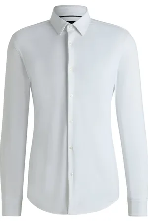 HUGO BOSS Skjorte, Herre, Hvid, 5XL, Uld, Stilfuld Strækbart Polyamid Elastan Blanding