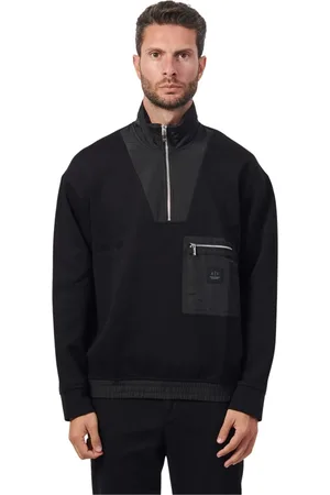 Armani Exchange Sweathshirts & Hoodies, Herre, Sort, XL, Bomuld, Sort sweater med halv lynlås