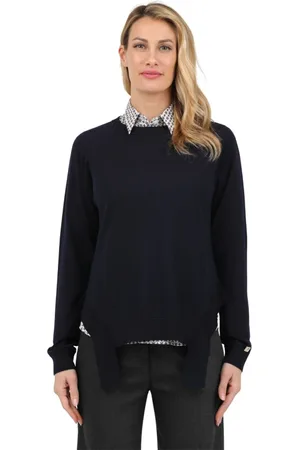 MEIMEIJ Sweathshirts & Hoodies, Dame, Sort, XS, Uld, Asymmetrisk Hem Rund Hals Top