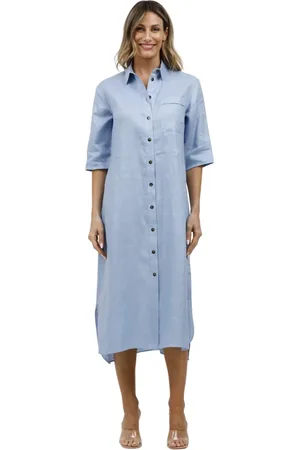 Max Mara Kjole, Dame, Blå, XS, Linned, Linned skjortekjole