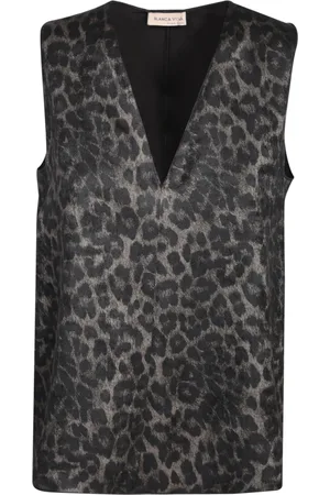BLANCA Top, Dame, Flerfarvet, S, Animalier Print V-Neck Top Aw23