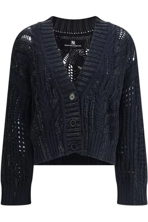 ERMANNO SCERVINO Strik, Dame, Sort, S, Uld, Glitrende Rhinestone Cardigan med V-hals