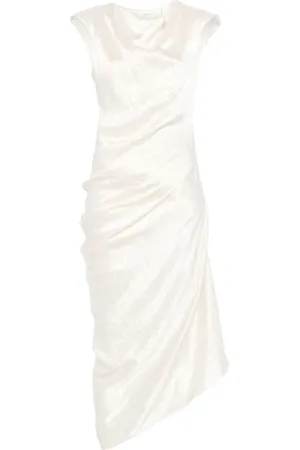 Alexander McQueen Kjole, Dame, Grå, M, Satin, Elegant Grå Satin Draperet Kjole