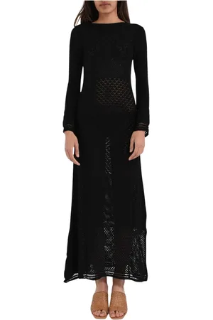 AKEP Kjole, Dame, Sort, XS, Polyester, Lang blonde strikkjole med sløjfe