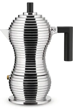 Alessi Home, unisex, Grå, ONE SIZE, Uld, Stilfuld Kaffemaskine i Aluminium/Sort