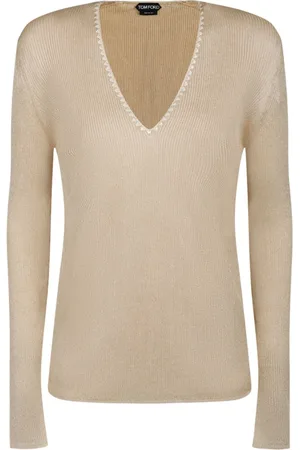 Tom Ford Strik, Dame, , L, Lys V-hals Sweater
