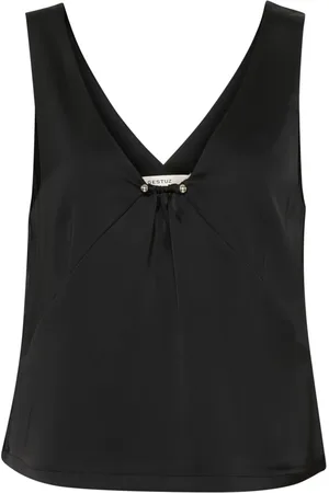 Gestuz Top, Dame, Sort, L, Uld, Elegant Sort Top med Skulderstropper