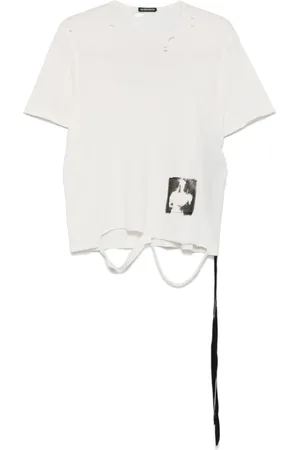 ANN DEMEULEMEESTER Top, Dame, Hvid, M, Ecru Crew Neck Short Sleeves T-shirt