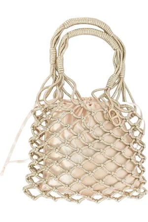 Twin-Set Taske, Dame, Gul, ONE SIZE, Uld, Lurex Net Håndtaske med Oval Charme
