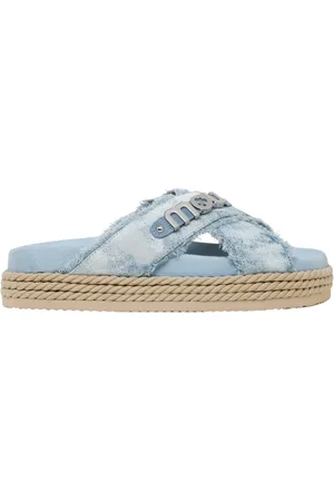 Mou Sko, Dame, Blå, 40 EU, Denim, Blå vævede sandaler med frynset denim