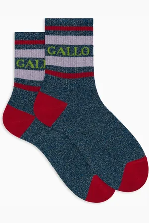 Gallo Undertøj, unisex, Flerfarvet, S, Bomuld, Unisex korte blå bomuld og glitter sokker med tofarvet stribe mønster