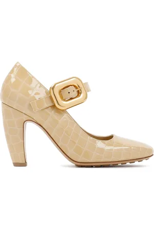 Bottega Veneta Sko, Dame, , 36 EU, Læder, Nude Croc Læder Blokhæl Pumps
