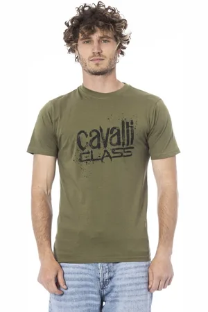 Roberto Cavalli Top, Herre, Grøn, L, Logo Print Kortærmet T-shirt