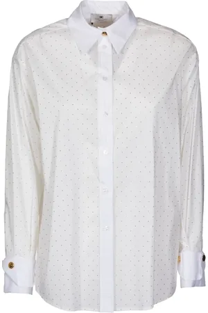 Elisabetta Franchi Bluser & Skjorter, Dame, Hvid, M, Uld, Hvid Skjorte med Metal Strass