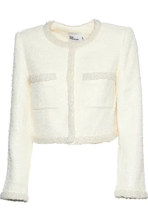 Self-Portrait Jakke, Dame, Hvid, 2XS, Uld, Creme Boucle Perle Trim Jakke