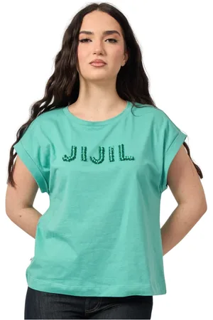 JIJIL Top, Dame, Grøn, M, Grøn T-shirt med Rhinestone Logo