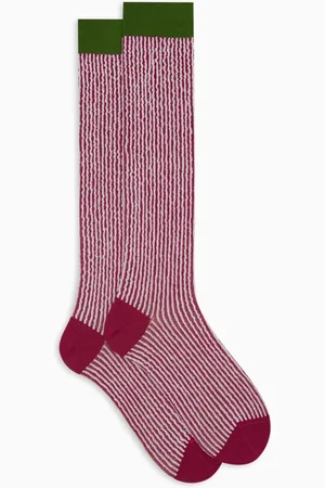 Gallo Undertøj, Herre, Flerfarvet, M, Bomuld, Mænds lange fuchsia bomuldssokker med seersucker motiv