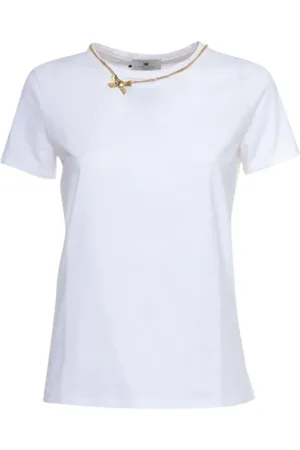Elisabetta Franchi Top, Dame, Hvid, S, Bomuld, Bomuld Blanding Afslappet T-shirt