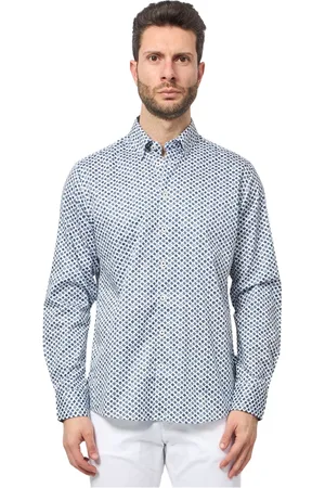Bugatti Skjorte, Herre, Blå, 3XL, Bomuld, Blå Langærmet Skjorte Med All-Over Print