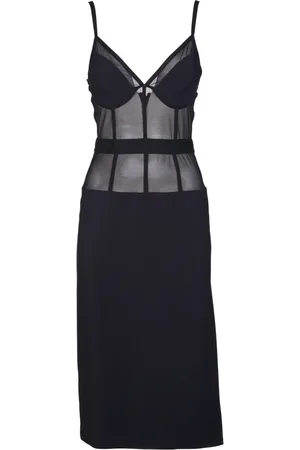 Elisabetta Franchi Kjole, Dame, Sort, L, Tyl, Sort Crêpe Stretch Kjole med Tylindsatser