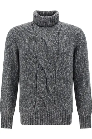 Brunello Cucinelli Strik, Herre, Grå, S, Uld, Luksuriøs High Neck Grå Sweater