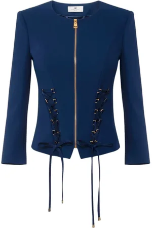 Elisabetta Franchi Jakke, Dame, Blå, 2XL, Polyester, Elegant Bluse med Unikt Design