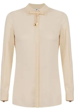 Elisabetta Franchi Bluser & Skjorter, Dame, Hvid, 2XL, Uld, Stilfuld Skjorte til Kvinder