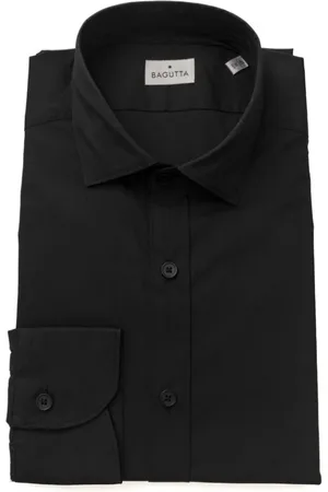 BAGUTTA Skjorte, Herre, Sort, XL, Bomuld, Sort Slim Fit Skjorte med Fransk Krave