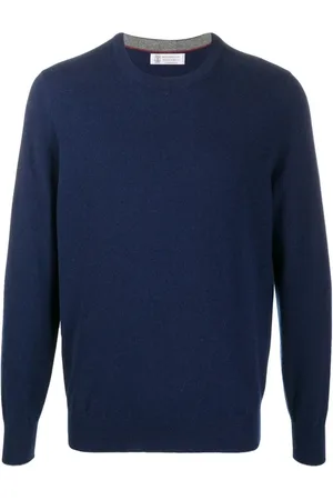 Brunello Cucinelli Strik, Herre, Blå, 2XL, Cashmere, Blå Cashmere Sweater Strikvarer