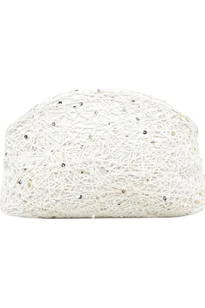 PESERICO SIGN Taske, Dame, Hvid, ONE SIZE, Uld, Broderet stofclutch med pailletter