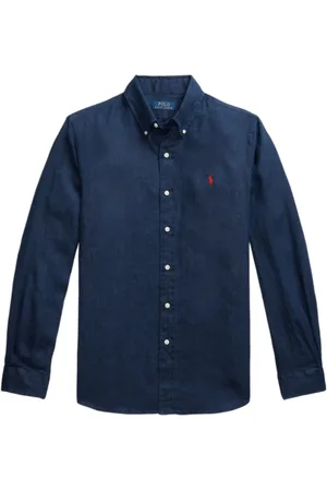 Ralph Lauren Skjorte, Herre, Blå, L, Navy Polo Shirt med Button-Down Krave
