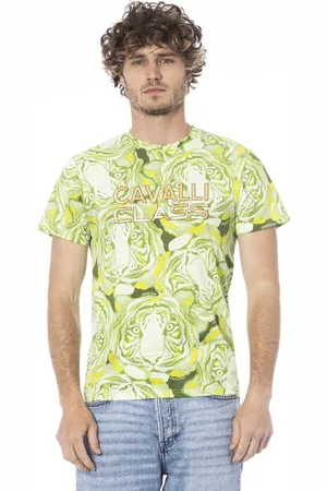 Roberto Cavalli Top, Herre, Grøn, M, Fantasi Print Kortærmet T-Shirt
