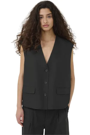 Gestuz Jakke, Dame, Sort, 2XS, Linned, Sort Linned Vest Bluse
