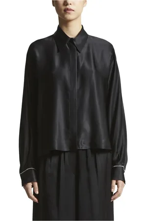 PESERICO SIGN Bluser & Skjorter, Dame, Sort, 3XS, Satin, Viskosesatinskjorte med kimonoærmer