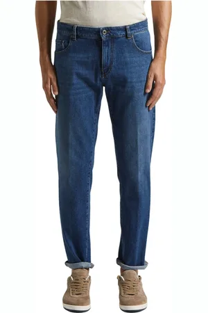 PESERICO SIGN Jeans, Herre, Blå, M, Bomuld, 5-lomme jeans i strækbar bomuldstwill