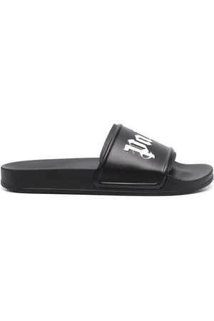 Palm Angels Sko, Herre, Sort, 42 EU, Polyester, Printet Logo Slides i Sort