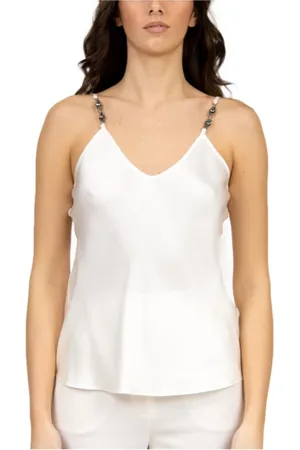 Max Mara Top, Dame, Hvid, XS, Satin, Hvid Satin Ærmeløs Top med V-hals