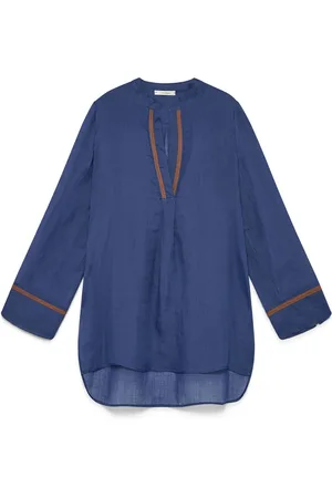Maliparmi Bluser & Skjorter, Dame, Blå, XL, Dyb Blå Ramie Kaftan Kjole
