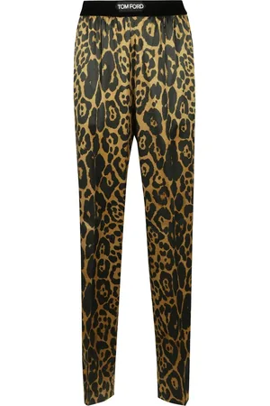 Tom Ford Bukser, Dame, Brun, L, Dyr Print Fløjl Elastisk Talje Bukser